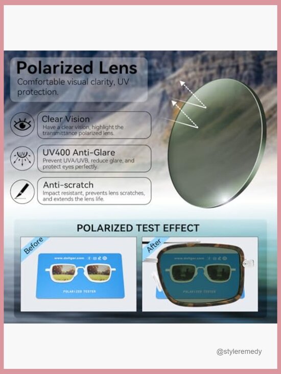 Polarized Aviator Sunglasses with UV Protection, Retro Rectangle Style main image 4
